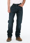 Relaxed Straight Driven Men's Jeans in Crinkled and Sanded Dark Blue - BM22639