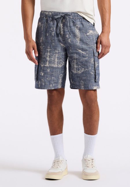Halten Men's Relaxed Fit Printed Cargo Shorts, Whale - BM24558